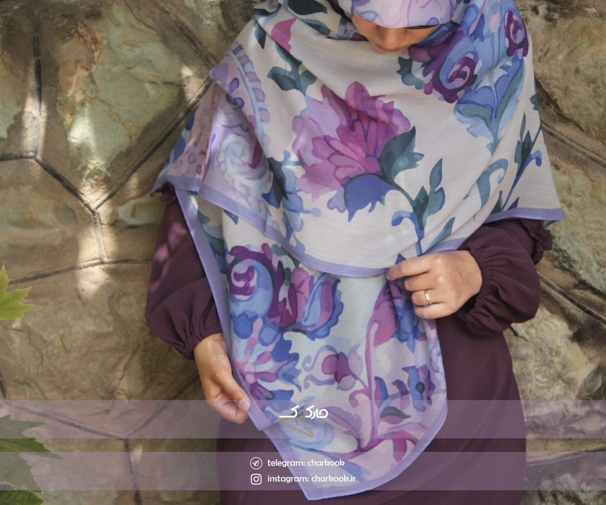 روسری نخی بنفش آبرنگی