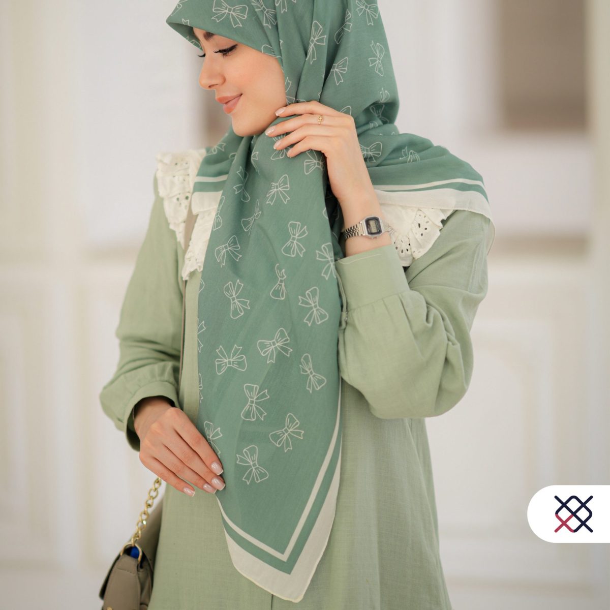 روسری پاپیونیان سبز نخی