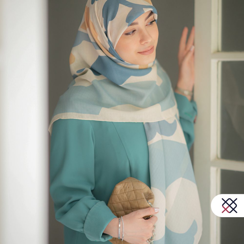 روسری فیروزی نخی حصیری