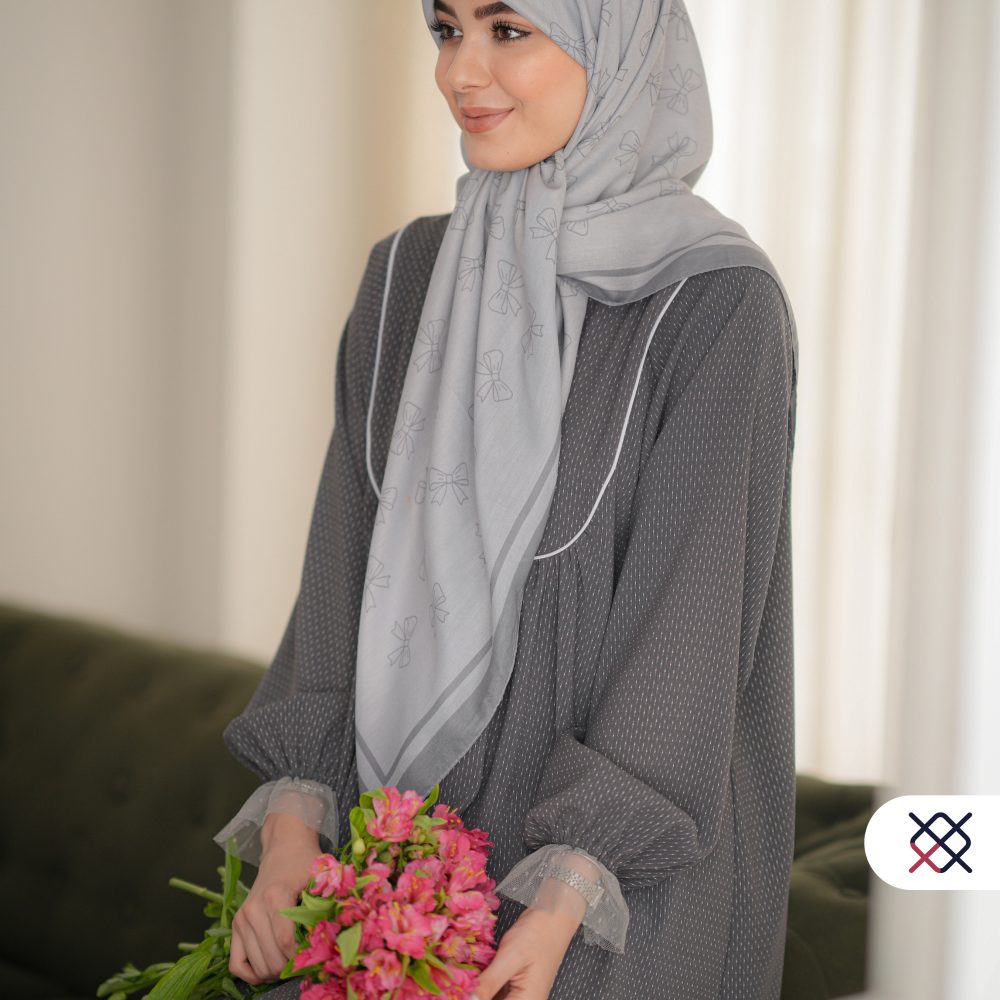 روسری پاپیونیان طوسی نخی