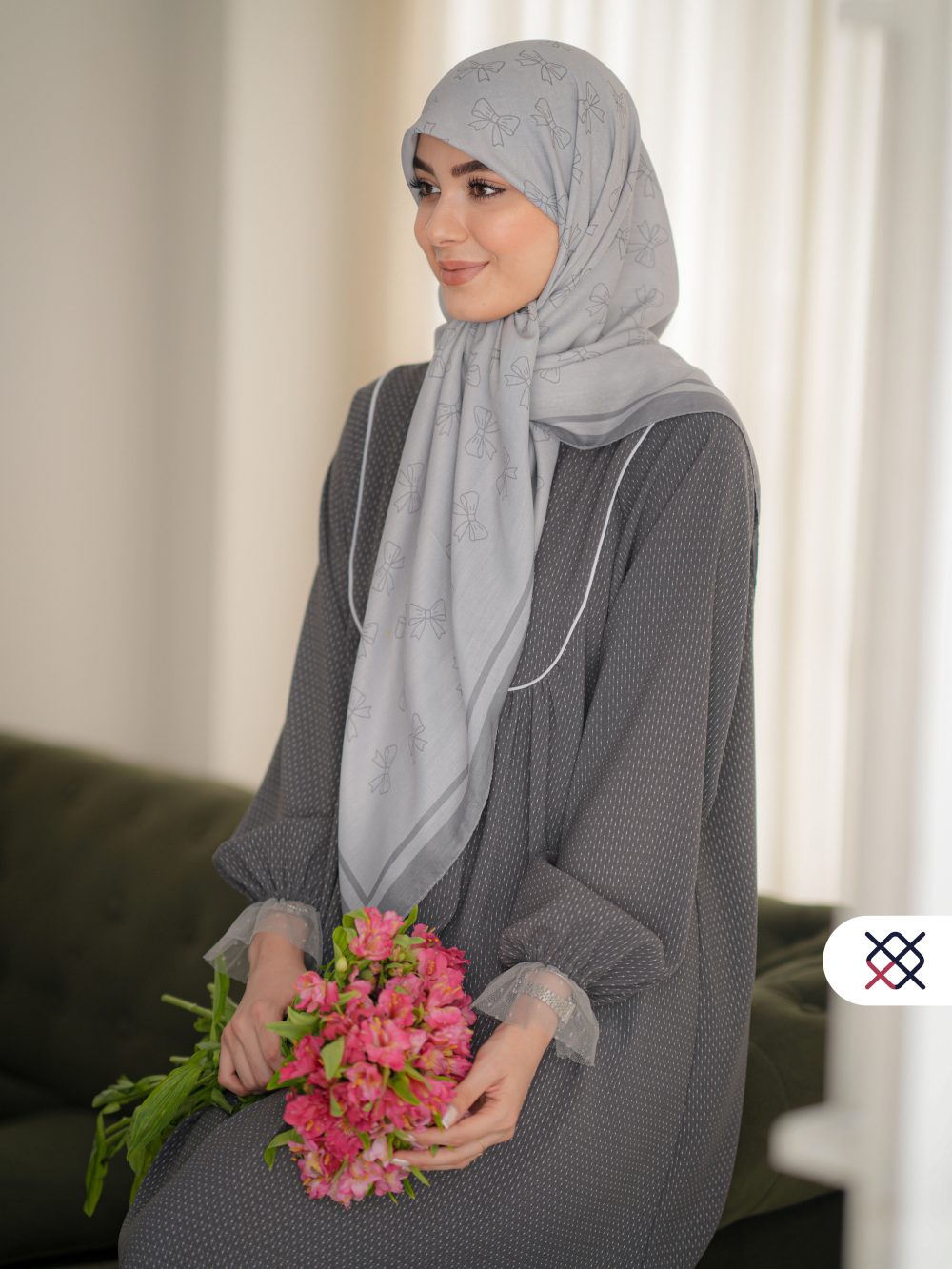 روسری پاپیونیان طوسی نخی
